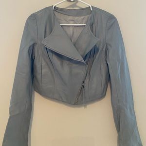 Real lamb leather jacket grey crop